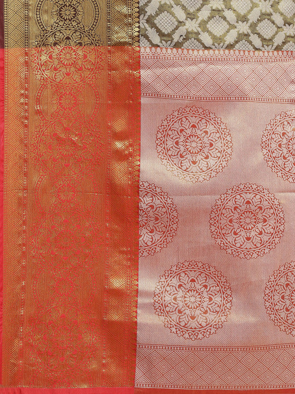 Black Brocade Woven Zari Design Floral Saree with Unstitched Blouse - Hiral Fashion - Distacart