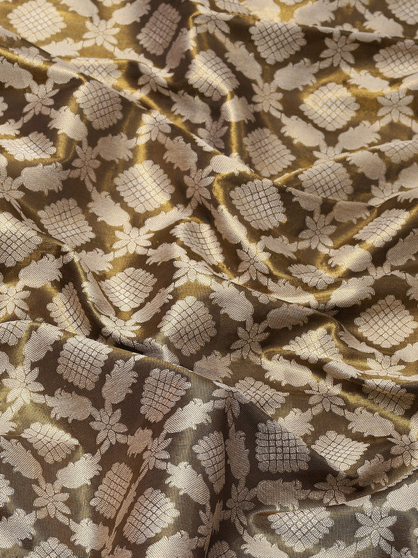 Black Brocade Woven Zari Design Floral Saree with Unstitched Blouse - Hiral Fashion - Distacart