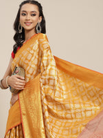 Thumbnail for Mustard Brocade Woven Zari Design Floral Saree with Unstitched Blouse - Hiral Fashion - Distacart