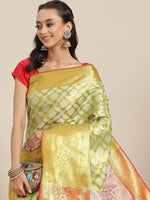 Thumbnail for Green Brocade Woven Zari Design Floral Saree with Unstitched Blouse - Hiral Fashion - Distacart