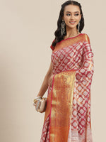Thumbnail for Pink Brocade Woven Zari Design Floral Saree with Unstitched Blouse - Hiral Fashion - Distacart