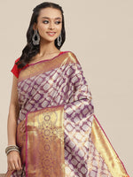 Thumbnail for Purple Brocade Woven Zari Design Floral Saree with Unstitched Blouse - Hiral Fashion - Distacart