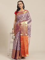 Thumbnail for Purple Brocade Woven Zari Design Floral Saree with Unstitched Blouse - Hiral Fashion - Distacart