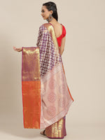 Thumbnail for Purple Brocade Woven Zari Design Floral Saree with Unstitched Blouse - Hiral Fashion - Distacart