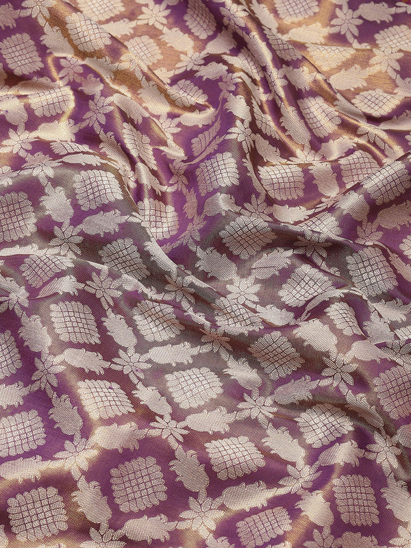 Purple Brocade Woven Zari Design Floral Saree with Unstitched Blouse - Hiral Fashion - Distacart