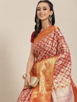 Thumbnail for Red Brocade Woven Zari Design Floral Saree with Unstitched Blouse - Hiral Fashion - Distacart