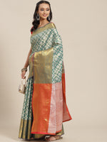 Thumbnail for Turquoise Brocade Woven Zari Design Floral Saree with Unstitched Blouse - Hiral Fashion - Distacart