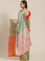 Thumbnail for Turquoise Brocade Woven Zari Design Floral Saree with Unstitched Blouse - Hiral Fashion - Distacart