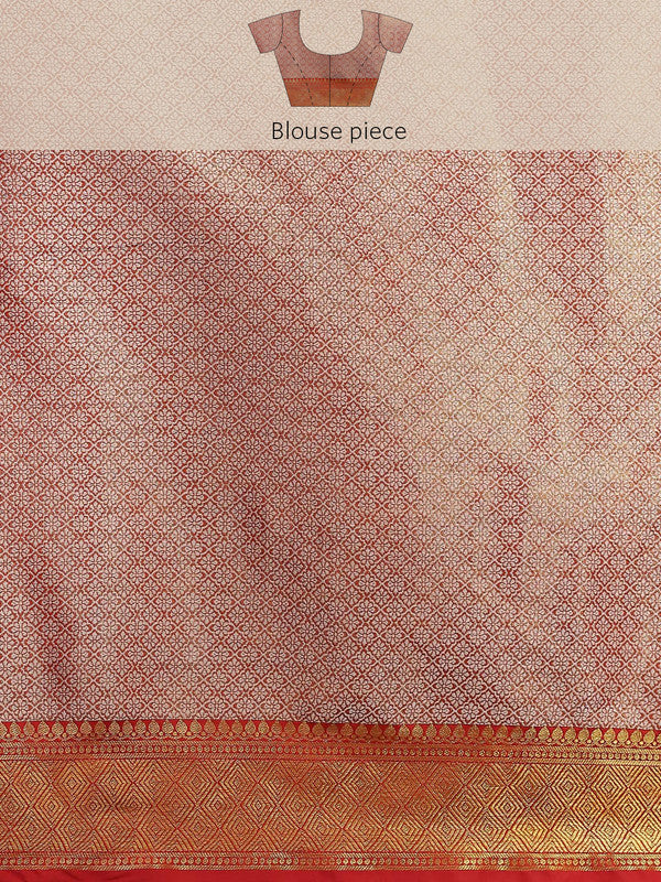 Turquoise Brocade Woven Zari Design Floral Saree with Unstitched Blouse - Hiral Fashion - Distacart