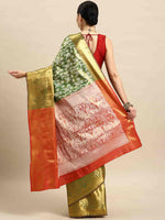 Thumbnail for Green Brocade Woven Zari Design Floral Saree with Unstitched Blouse - Hiral Fashion - Distacart