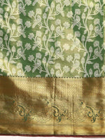 Thumbnail for Green Brocade Woven Zari Design Floral Saree with Unstitched Blouse - Hiral Fashion - Distacart