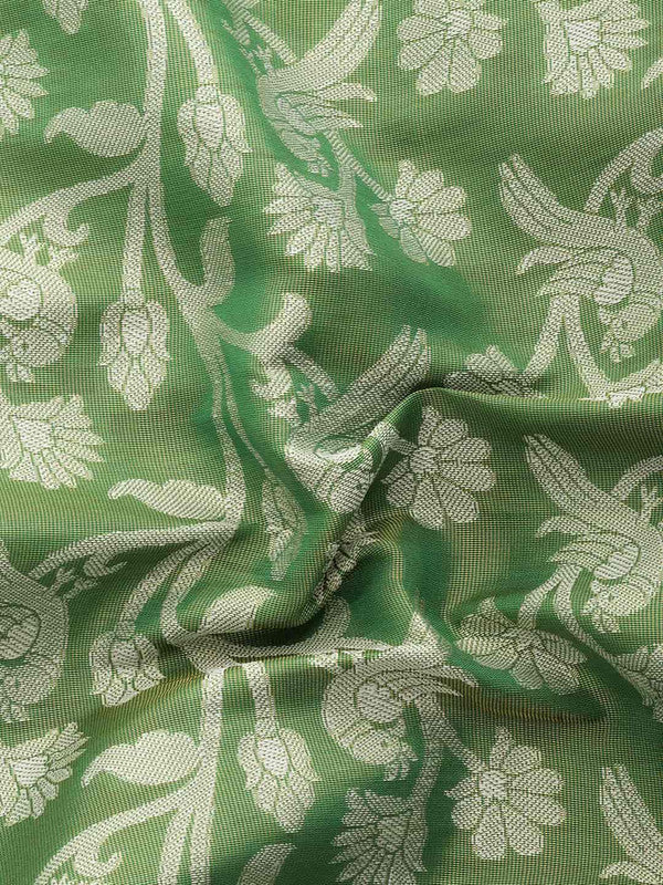 Green Brocade Woven Zari Design Floral Saree with Unstitched Blouse - Hiral Fashion - Distacart