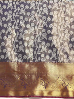 Thumbnail for Navy Blue Brocade Woven Zari Design Floral Saree with Unstitched Blouse - Hiral Fashion - Distacart