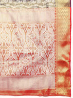 Thumbnail for Navy Blue Brocade Woven Zari Design Floral Saree with Unstitched Blouse - Hiral Fashion - Distacart