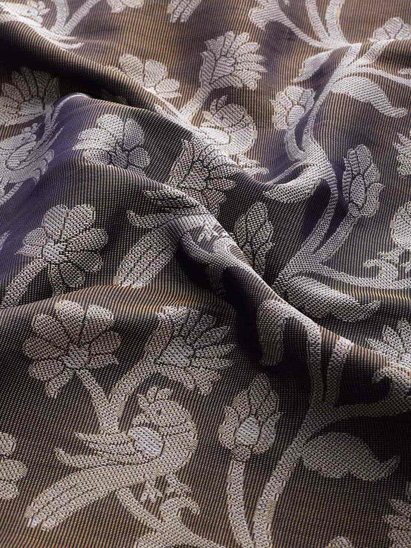 Navy Blue Brocade Woven Zari Design Floral Saree with Unstitched Blouse - Hiral Fashion - Distacart