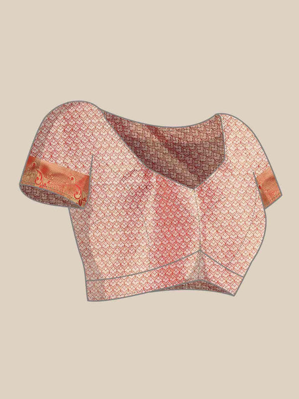 Navy Blue Brocade Woven Zari Design Floral Saree with Unstitched Blouse - Hiral Fashion - Distacart