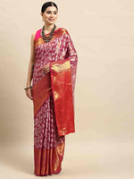 Thumbnail for Pink Brocade Woven Zari Design Floral Saree with Unstitched Blouse - Hiral Fashion - Distacart