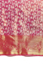 Thumbnail for Pink Brocade Woven Zari Design Floral Saree with Unstitched Blouse - Hiral Fashion - Distacart