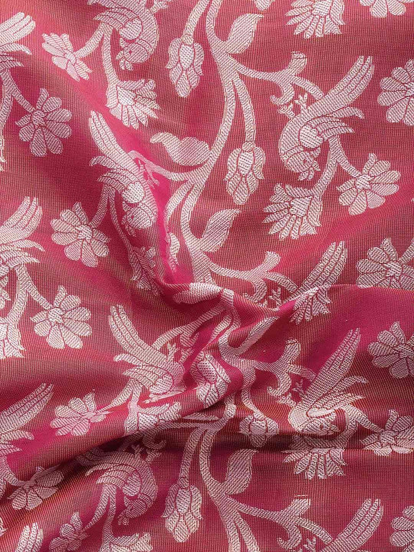 Pink Brocade Woven Zari Design Floral Saree with Unstitched Blouse - Hiral Fashion - Distacart