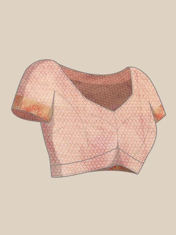 Pink Brocade Woven Zari Design Floral Saree with Unstitched Blouse - Hiral Fashion - Distacart