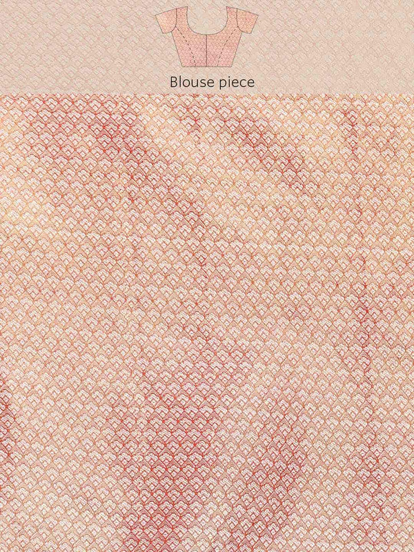 Pink Brocade Woven Zari Design Floral Saree with Unstitched Blouse - Hiral Fashion - Distacart