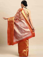Thumbnail for Red Brocade Woven Zari Design Floral Saree with Unstitched Blouse - Hiral Fashion - Distacart