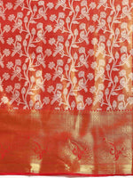 Thumbnail for Red Brocade Woven Zari Design Floral Saree with Unstitched Blouse - Hiral Fashion - Distacart