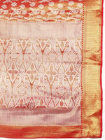 Thumbnail for Red Brocade Woven Zari Design Floral Saree with Unstitched Blouse - Hiral Fashion - Distacart