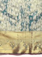 Thumbnail for Turquoise Brocade Woven Zari Design Floral Saree with Unstitched Blouse - Hiral Fashion - Distacart
