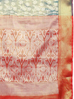 Thumbnail for Turquoise Brocade Woven Zari Design Floral Saree with Unstitched Blouse - Hiral Fashion - Distacart