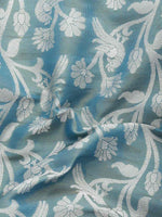Thumbnail for Turquoise Brocade Woven Zari Design Floral Saree with Unstitched Blouse - Hiral Fashion - Distacart