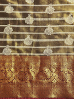 Thumbnail for Black Silk Blend Woven Zari Design Striped Saree with Unstitched Blouse - Hiral Fashion - Distacart