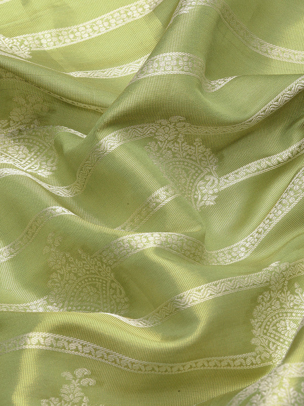 Green Silk Blend Woven Zari Design Striped Saree with Unstitched Blouse - Hiral Fashion - Distacart