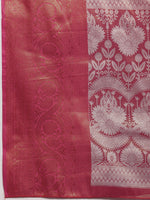 Thumbnail for Pink Silk Blend Woven Zari Design Striped Saree with Unstitched Blouse - Hiral Fashion - Distacart