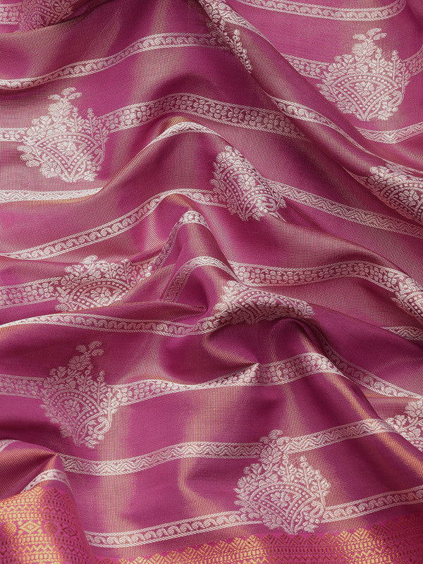 Pink Silk Blend Woven Zari Design Striped Saree with Unstitched Blouse - Hiral Fashion - Distacart