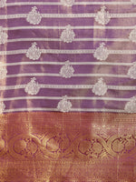 Thumbnail for Purple Silk Blend Woven Zari Design Striped Saree with Unstitched Blouse - Hiral Fashion - Distacart