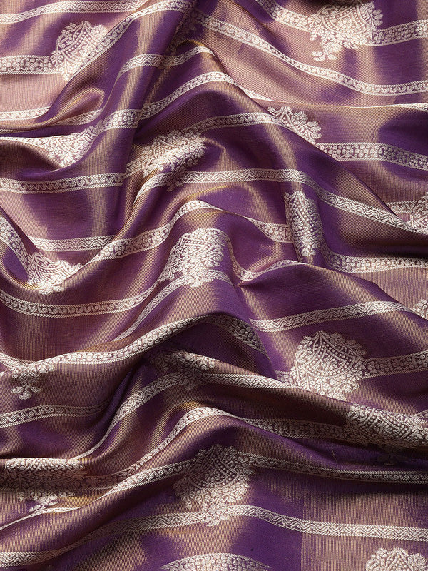 Purple Silk Blend Woven Zari Design Striped Saree with Unstitched Blouse - Hiral Fashion - Distacart