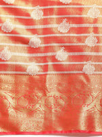 Thumbnail for Red Silk Blend Woven Zari Design Striped Saree with Unstitched Blouse - Hiral Fashion - Distacart