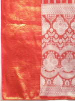 Thumbnail for Red Silk Blend Woven Zari Design Striped Saree with Unstitched Blouse - Hiral Fashion - Distacart