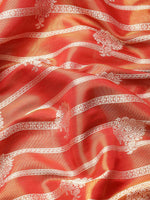 Thumbnail for Red Silk Blend Woven Zari Design Striped Saree with Unstitched Blouse - Hiral Fashion - Distacart