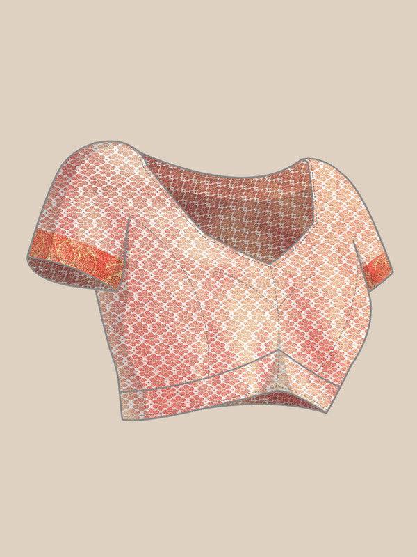 Red Silk Blend Woven Zari Design Striped Saree with Unstitched Blouse - Hiral Fashion - Distacart