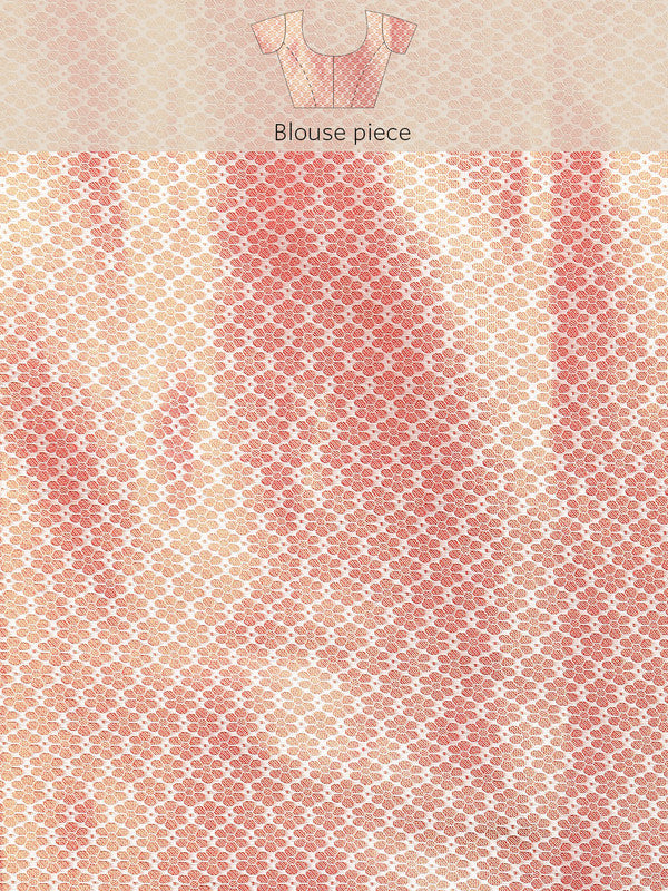 Red Silk Blend Woven Zari Design Striped Saree with Unstitched Blouse - Hiral Fashion - Distacart