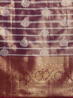 Thumbnail for Purple Silk Blend Woven Zari Design Striped Saree with Unstitched Blouse - Hiral Fashion - Distacart