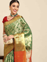 Thumbnail for Green Art Silk Woven Zari Design Floral Saree with Unstitched Blouse - Hiral Fashion - Distacart