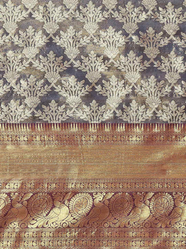 Navy Blue Art Silk Woven Zari Design Floral Saree with Unstitched Blouse - Hiral Fashion - Distacart