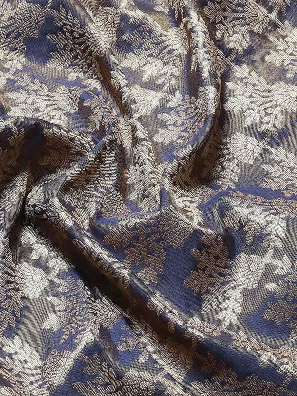 Navy Blue Art Silk Woven Zari Design Floral Saree with Unstitched Blouse - Hiral Fashion - Distacart