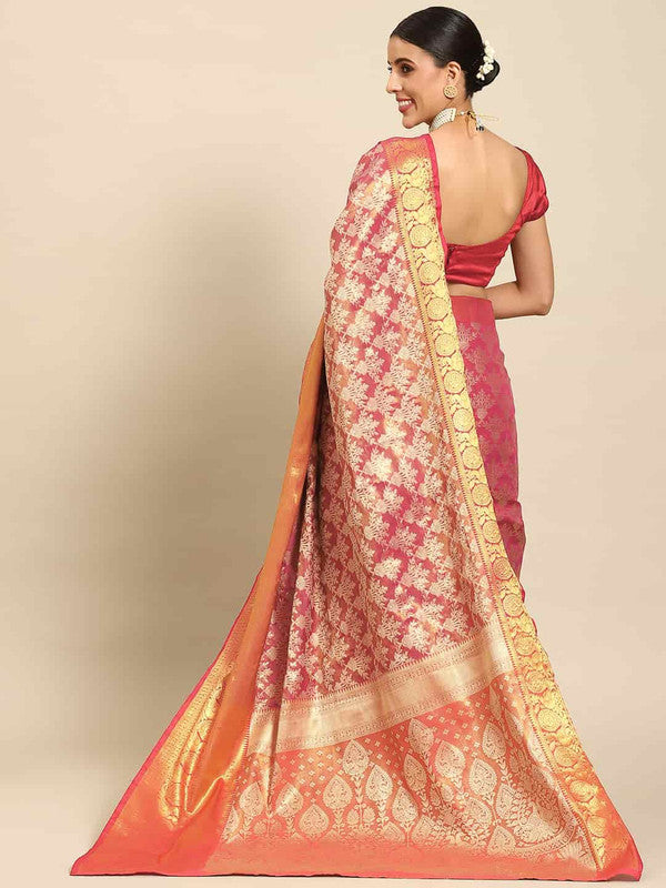 Pink Art Silk Woven Zari Design Floral Saree with Unstitched Blouse - Hiral Fashion - Distacart
