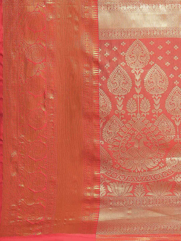 Pink Art Silk Woven Zari Design Floral Saree with Unstitched Blouse - Hiral Fashion - Distacart