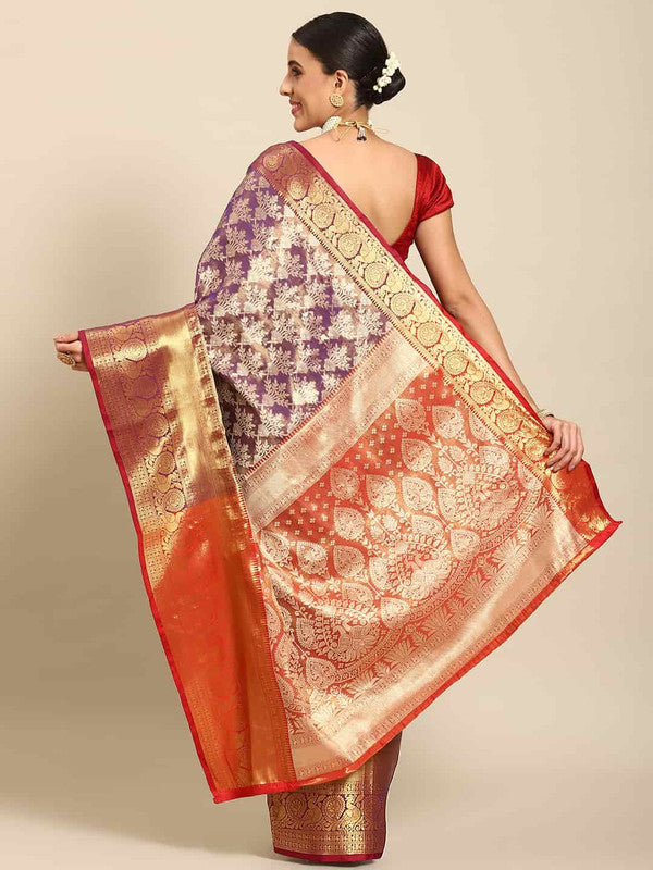 Purple Art Silk Woven Zari Design Floral Saree with Unstitched Blouse - Hiral Fashion - Distacart