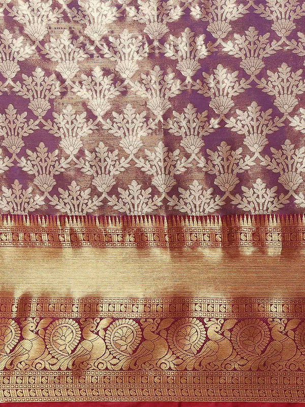 Purple Art Silk Woven Zari Design Floral Saree with Unstitched Blouse - Hiral Fashion - Distacart